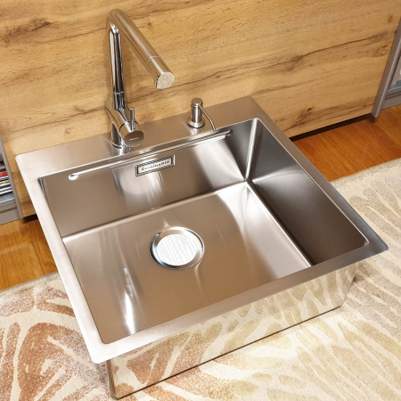 Chiuveta bucatarie inox CookingAid LUX STEP 57 + Bonus: tocator Versus din ABS reversibil in scurgator vase + ventil automat scurgere + accesorii montaj [2]