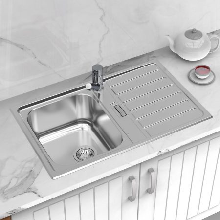 Chiuvete inox bucatarie - Chiuveta bucatarie inox CookingAid URBAN 80B reversibila stanga/dreapta cu picurator + accesorii montaj