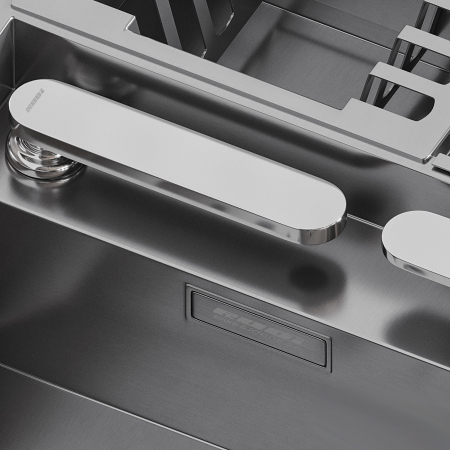 Chiuveta bucatarie inox INVISIBLE 70 cu scurgator vase si baterie telescopica integrata [4]