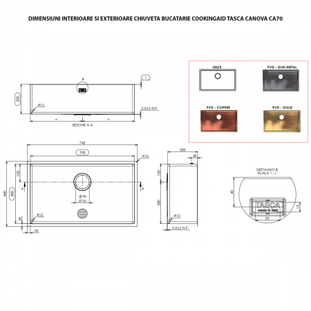 Chiuveta bucatarie inox TASCA CANOVA CA70  si accesorii montaj [14]