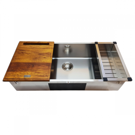 Chiuveta bucatarie inox TASCA CANOVA CA90 WORKSTATION + tavita scurgere inox + tocator lemn Iroko si accesorii montaj [6]
