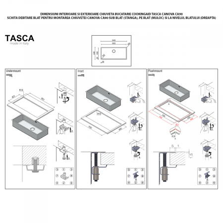 Chiuveta bucatarie inox TASCA CANOVA CA90 WORKSTATION + tavita scurgere inox + tocator lemn Iroko si accesorii montaj [10]
