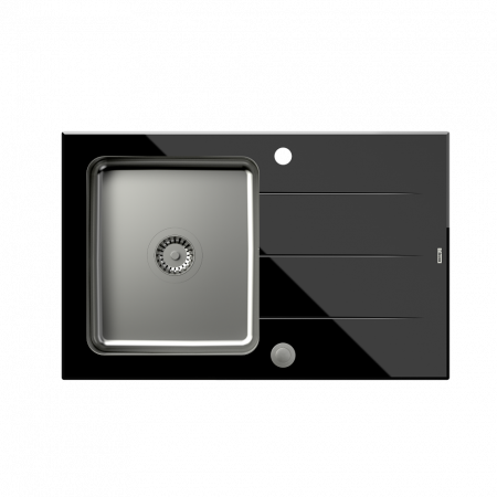 Chiuvete inox bucatarie - Chiuveta bucatarie o cuva si picurator inox PVD cu sticla securizata Ford 111, Quadron