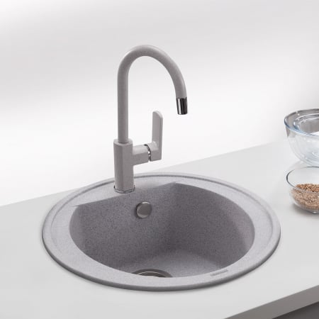 Chiuveta bucatarie rotunda granit CookingAid Naiky NK5110 Alba / Polar White + accesorii montaj [4]