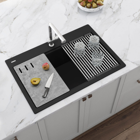 Chiuvetă bucătărie granit CookingAid Cube ON3322 negru metalic [2]
