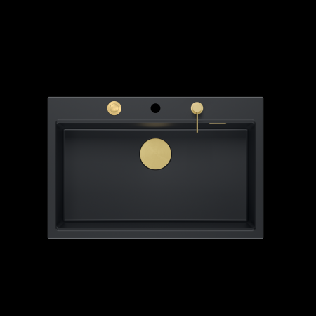 Chiuveta Granit Workstations MARK Quadron cu dozator+tocator+capac scurgere si elemente aurii/gold [2]