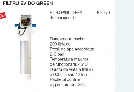 Filtre apa si accesorii - Filtru de carbon cu argint si debimetru EVIDO GREEN pentru bateriile de apa filtrata