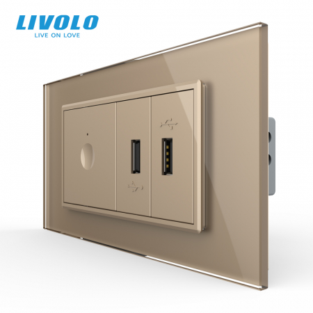 Intrerupatoare tactile Livolo - Intrerupator cu touch integrat si priza dubla USB, 4M, cu rama sticla Livolo