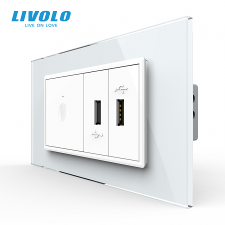Intrerupatoare Smart Livolo - Intrerupator cu touch integrat cap scara/cruce Zigbee si priza dubla USB, 4M, cu rama sticla Livolo