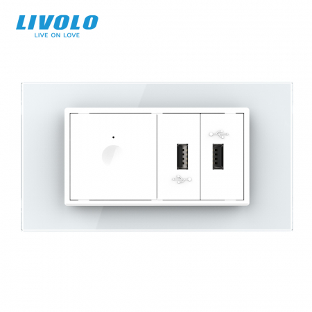 Intrerupator cu touch integrat cap scara/cruce wireless si priza dubla USB, 4M, cu rama sticla Livolo [3]