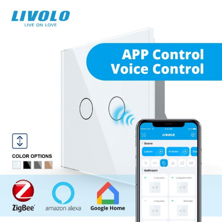 Intrerupător dublu tactil actionare draperie ZIGBEE- control din aplicatia mobila Livolo [2]
