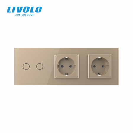 Intrerupator dublu tactil si 2 prize Schuko cu rama din sticla Livolo [2]
