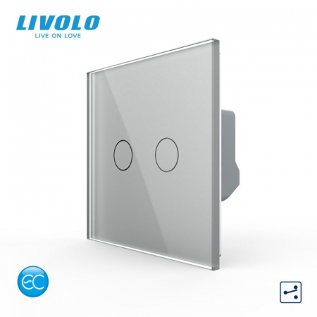 Modul priza Livolo - Intrerupator inteligent EC dublu tactil, cap scara / cruce Generatie Noua, cu panou sticla