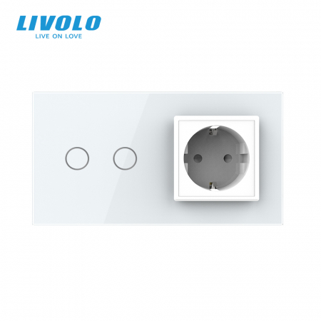 Intrerupator tactil dublu si priza schuko cu panou din sticla Livolo [2]
