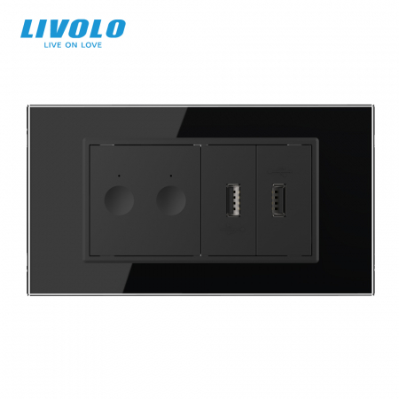 Intrerupator tactil dublu + priza dubla USB, 4M, cu rama sticla Livolo [1]