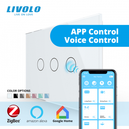 Intrerupatoare Smart Livolo - Intrerupator tactil Livolo triplu protocol ZIGBEE standard italian serie noua