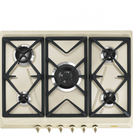Plite pe gaz - Plita incorporabila inox emailat cu 5 arzatoare pe gaz 70 cm Smeg, colectia Coloniale