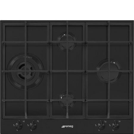 Plite pe gaz - Plita incorporabila inox emailat negru mat,4 arzatoare gaz 60 cm Smeg,