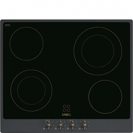 Electrocasnice Mari - Plita vitroceramica Smeg Coloniale, 60 cm,rama antracit cu butoane alama antica