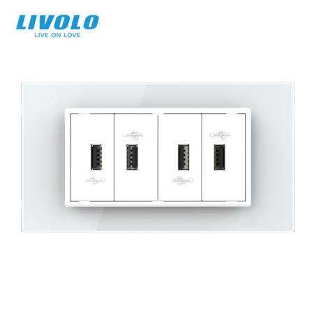 Priza cvadrupla USB, 4M, cu rama sticla Livolo [2]