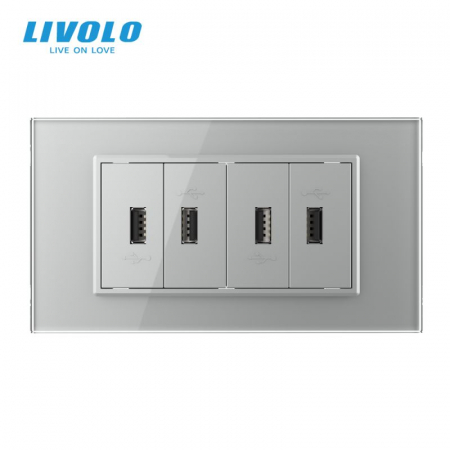 Priza cvadrupla USB, 4M, cu rama sticla Livolo [2]