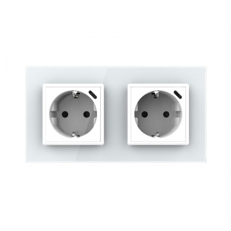 Priza dubla Schuko si slot USB Tip-C Standard German 2M cu panou din sticla [1]