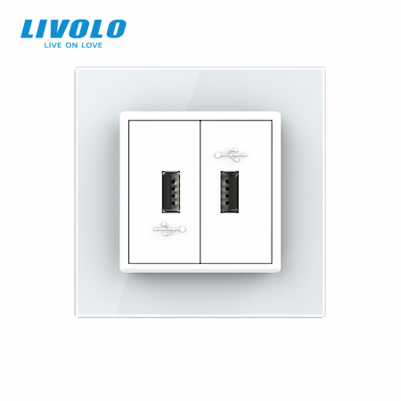 Priză dublă USB cu panou sticla, Livolo [1]