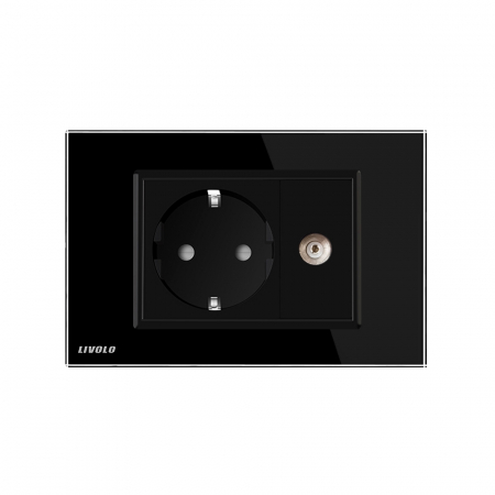 Priza simpla+modul TV, cu rama din sticla 3M-Livolo [1]