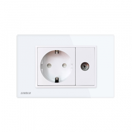 Priza simpla+modul TV, cu rama din sticla 3M-Livolo [1]