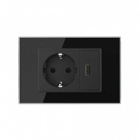 Priza simpla+priza USB cu rama din sticla 3M-Livolo [1]