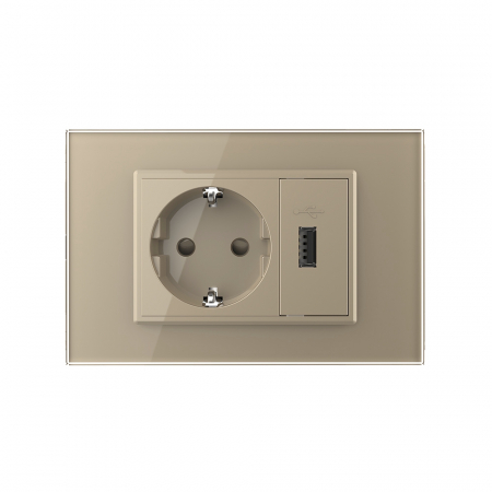 Priza simpla+priza USB cu rama din sticla 3M-Livolo [1]