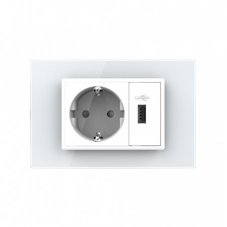 Priza simpla+priza USB cu rama din sticla 3M-Livolo [1]