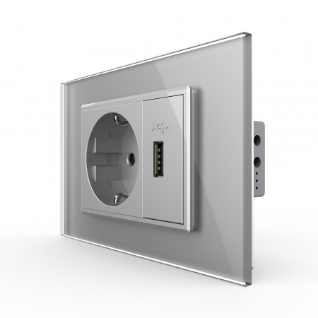 Electrice - Priza simpla+priza USB cu rama din sticla 3M-Livolo