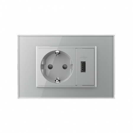 Priza simpla+priza USB cu rama din sticla 3M-Livolo [1]