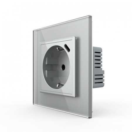 Electrice - Priza simpla Schuko si slot USB Tip-C Standard German 2M cu panou din sticla
