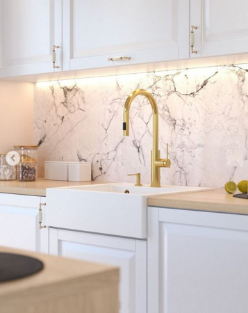 Set bucatarie Apron Style alb cu elemente PVD aurii sau cupru [1]