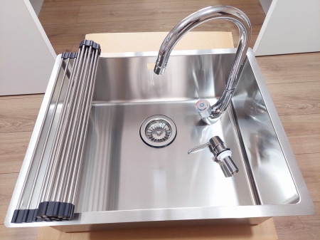 Chiuvete si baterii bucatarie - Set chiuvetă inox bucatarie Apell RADIUS + baterie Swan, dozator Yano si gratar rulabil