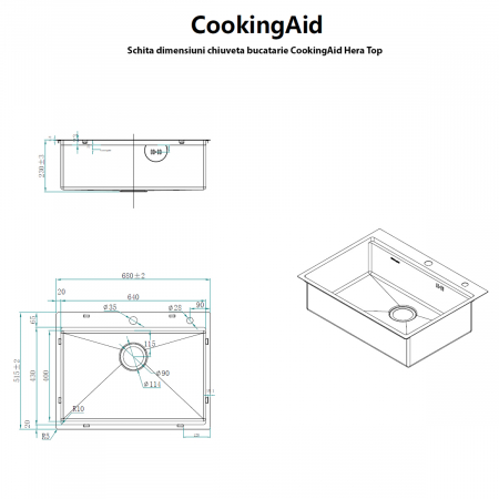 Chiuveta bucatarie inox CookingAid HERA TOP cu dozator detergent, scurgator vase/paste/fructe, gratar rulabil inox, tocator lemn Sapele + accesorii montaj [14]