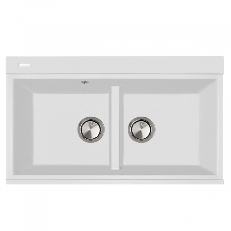 Chiuveta bucatarie granit dubla cu 2 cuve CookingAid Kinga LX8620 Alba / Polar White + baterie,2 tocatoare sticla ,tavita inox ,dozator [9]