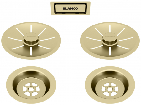 Sisteme de scurgere si cleme - Set elemente de scurgere chiuveta doua cuve finisaj satin gold-Blanco
