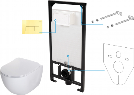 Vase WC - Set vas wc suspendat cu rezervor incastrat, capac soft close si clapeta,Deante Peonia