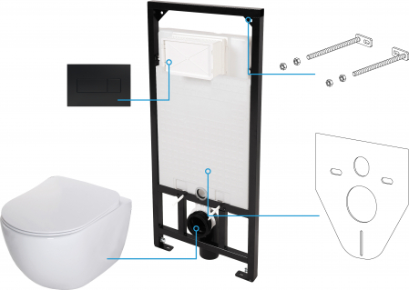 Obiecte sanitare - Set vas wc suspendat cu rezervor incastrat, capac soft close si clapeta,Deante Peonia