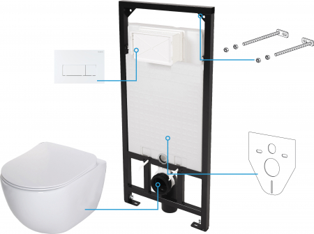 Obiecte sanitare - Set vas wc suspendat cu rezervor incastrat, capac soft close si clapeta,Deante Peonia