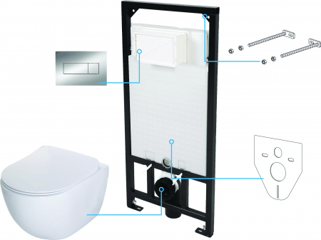 Vase WC - Set vas wc suspendat cu rezervor incastrat, capac soft close si clapeta,Deante Peonia