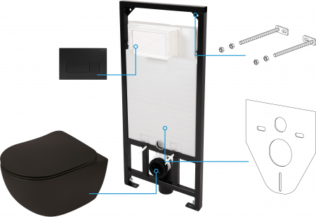 Obiecte sanitare - Set vas wc suspendat negru cu rezervor incastrat, capac soft close si clapeta,Deante Peonia