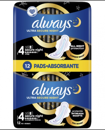 Tampoane si absorbante - Absorbante Always Ultra Night Assym Back Duo, 12 buc