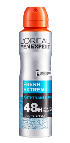 Deodorante si Antiperspirante - Antiperspirant spray fara alcool L'Oreal Paris Men Expert Fresh Extreme pentru barbati, protectie 48 de ore, 150 ml