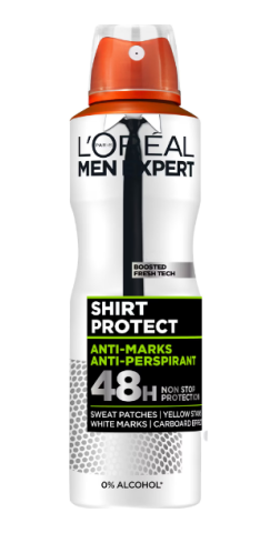 Deodorante si Antiperspirante - Antiperspirant spray fara alcool L'Oreal Paris Men Expert Shirt Protect, protectie 48 de ore, 150 ml