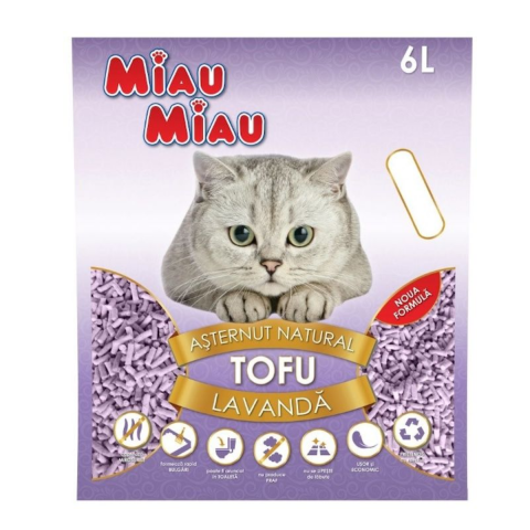 Asternuturi si substraturi - Asternut igienic pentru pisici Miau Miau, Tofu Lavanda, 6L