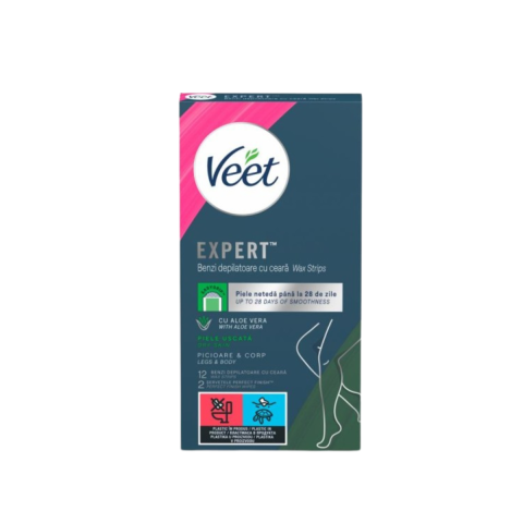 Ceara, benzi si creme depilatoare - Benzi depilatoare Veet Expert pentru picioare si corp, 12 buc